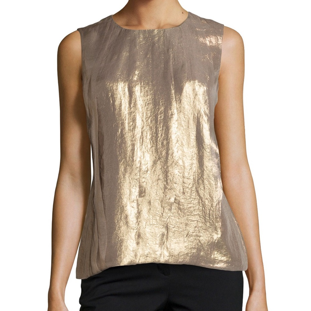 Halston Heritage Sleeveless Pleated Shimmer Top